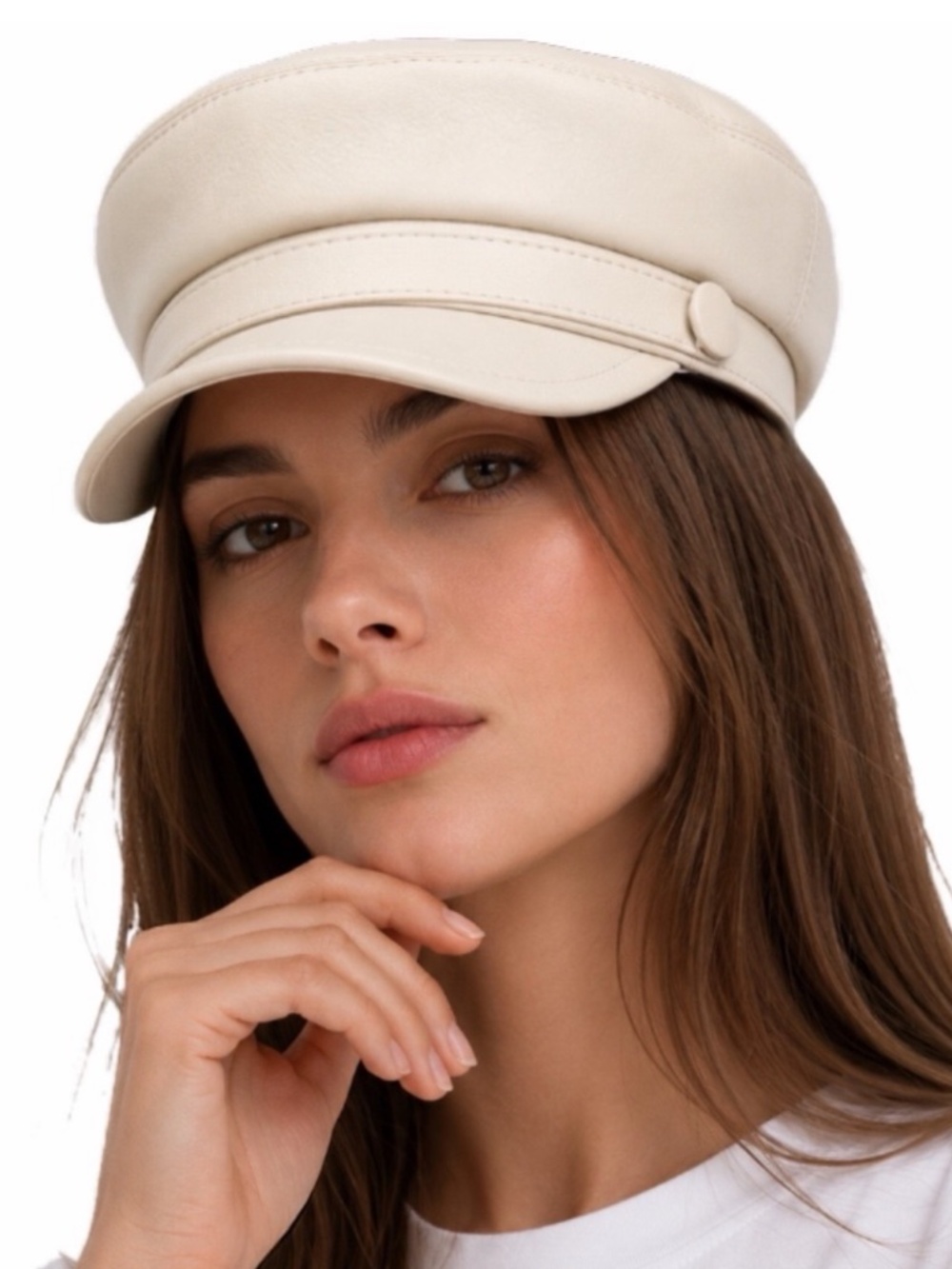 Genuine Lambskin Leather Newsboy Cap Beret – Women’s Yacht Captain Sailor Hat
